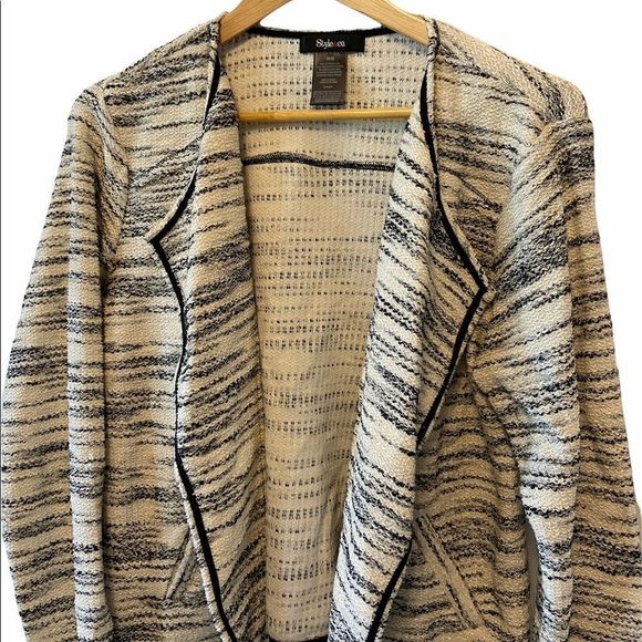 STLE&CO Cream&Black Tweed Lightweight Open Blazer - Picture 6 of 7